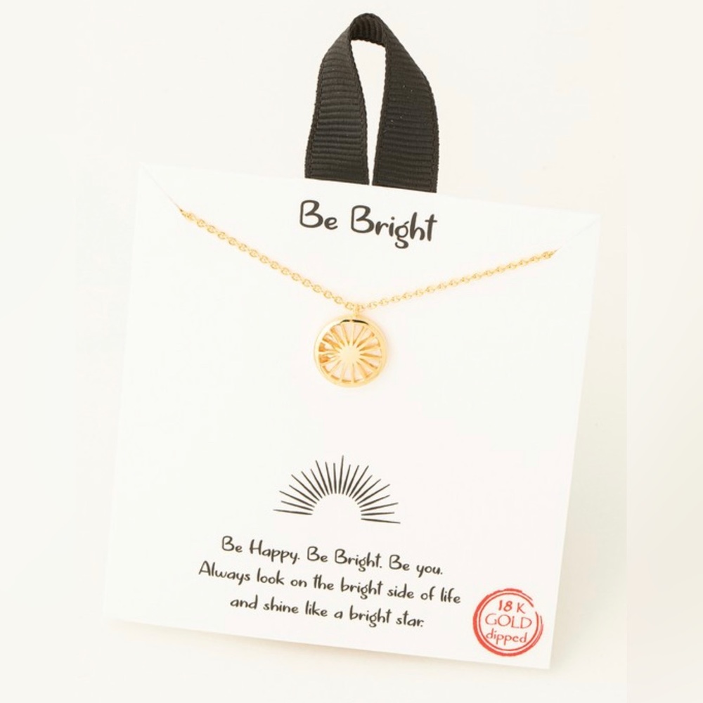 18K Gold Sun Circle Pendant Necklace w/ Card